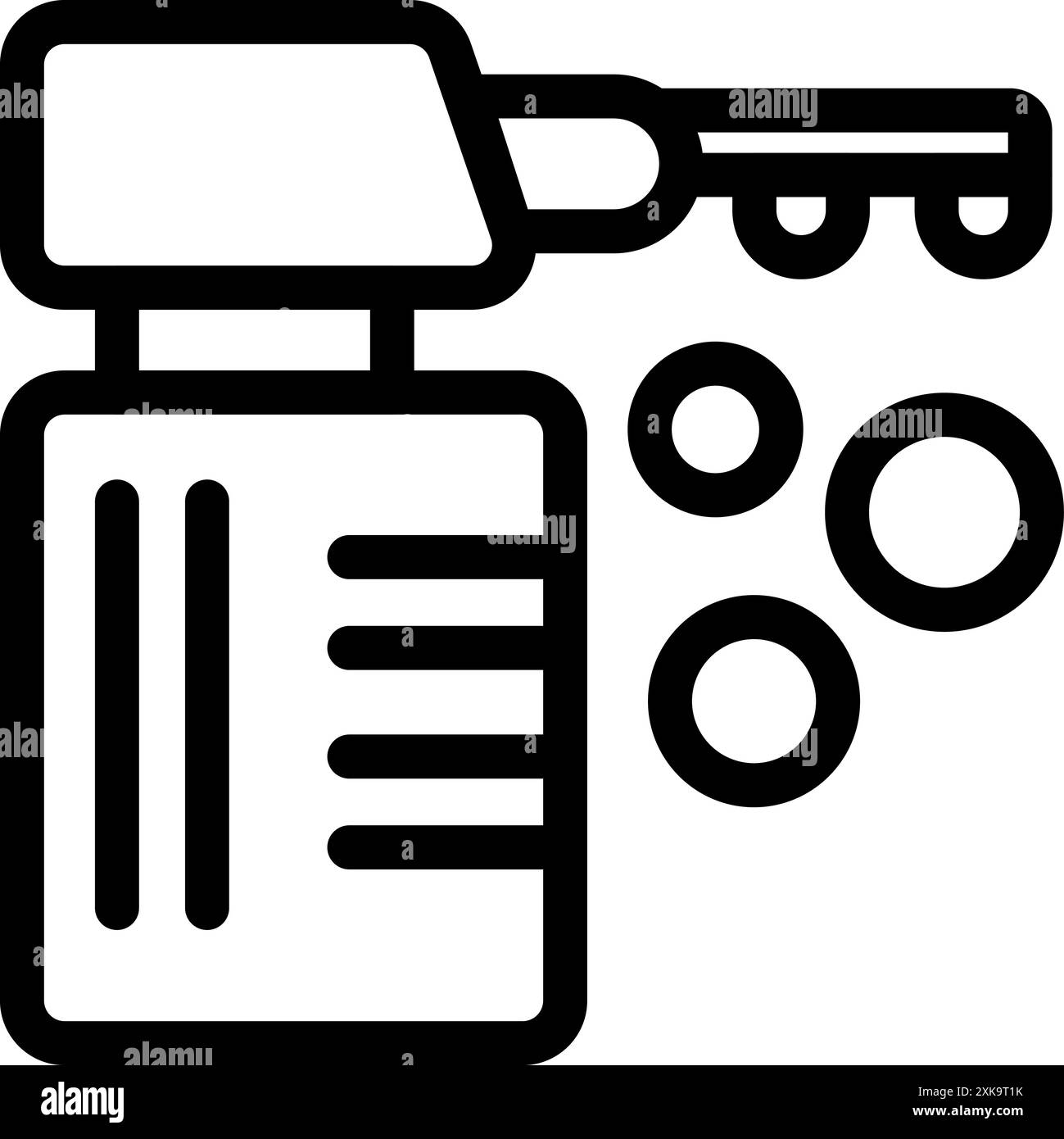 Liniensymbol einer Seifenblasmaschine, die runde Seifenblasen herstellt, für Partykonzepte oder Kinderkonzepte Stock Vektor