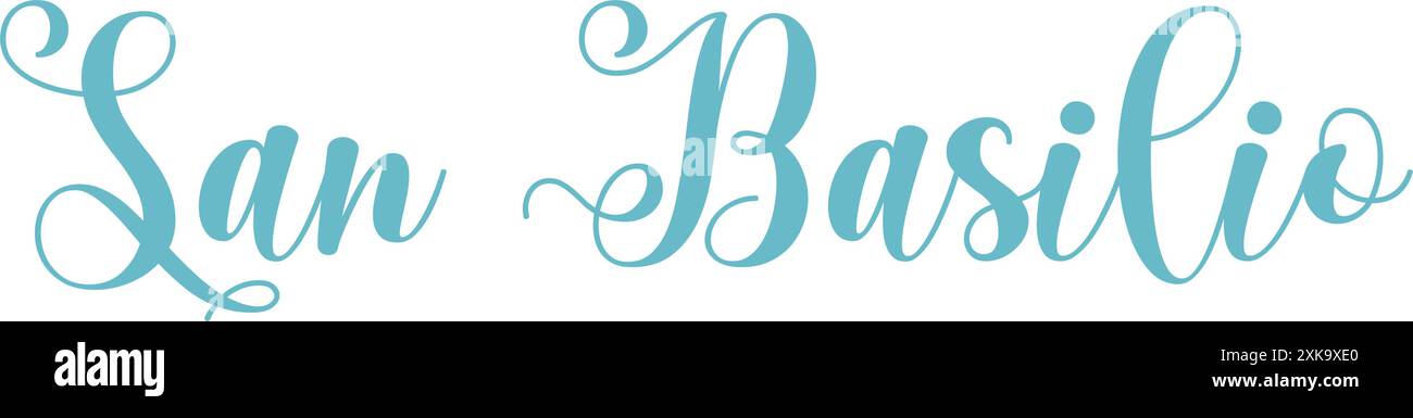 San Basilio - Name des heiligen geschrieben mit eleganter Schrift, hellblauer Farbe, Vektorgrafiken christlicher religiöser Feiertag Stock Vektor
