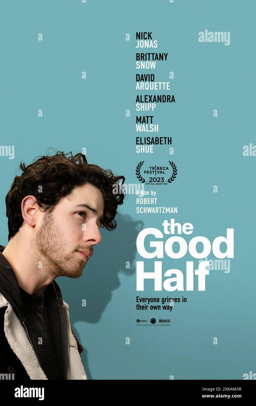 The Good Half (2023) von Robert Schwartzman mit David Arquette, Dee Beasnael und Ryan Bergara. Renn Wheeland kehrt zur Beerdigung seiner Mutter nach Cleveland zurück. Dort angekommen, knüpft er neue Beziehungen, während er alte heilt, bevor er sich seinen Problemen stellt und versucht, sich seiner Trauer zu stellen. US-Poster mit einem Blatt ***NUR FÜR REDAKTIONELLE ZWECKE***. Quelle: BFA / Utopia Stockfoto