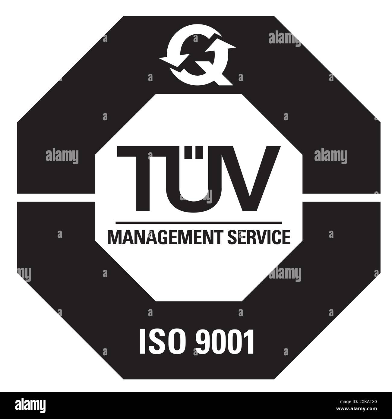 TÜV Management Service ISO 9001 Logo-Symbol in Schwarz-weiß – deutsches Zertifizierungslogo Stock Vektor