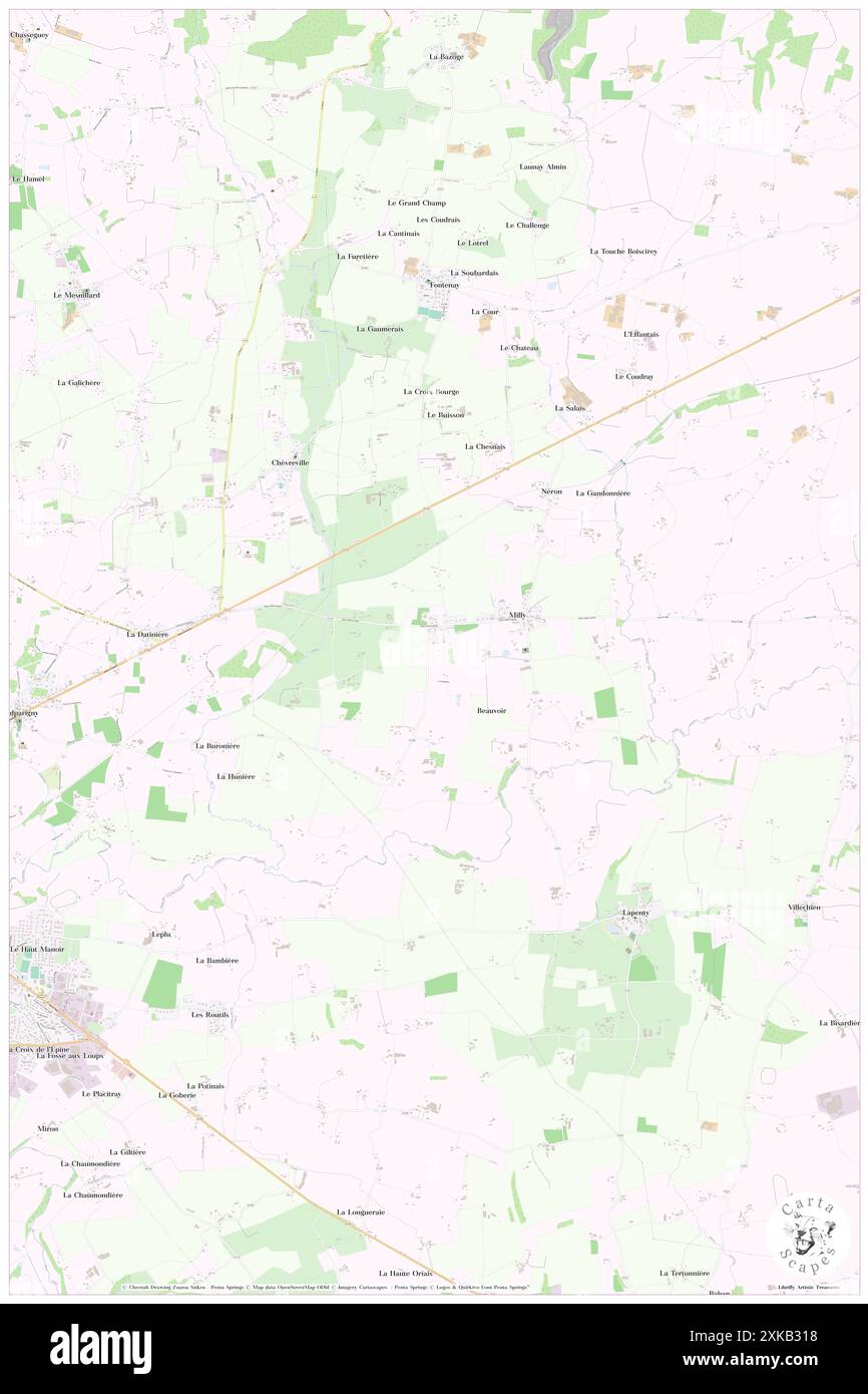 Milly, Manche, FR, Frankreich, Normandie, n 48 36' 7'', S 1 1' 12'', Karte, Cartascapes Map, veröffentlicht 2024. Erkunden Sie Cartascapes, eine Karte, die die vielfältigen Landschaften, Kulturen und Ökosysteme der Erde enthüllt. Reisen Sie durch Zeit und Raum und entdecken Sie die Verflechtungen der Vergangenheit, Gegenwart und Zukunft unseres Planeten. Stockfoto