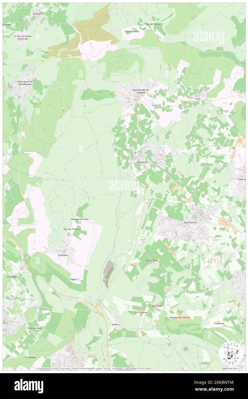 Montaud, Hérault, FR, Frankreich, Occitanie, n 43 45' 3'', N 3 57' 20'', Karte, Cartascapes Map, veröffentlicht 2024. Erkunden Sie Cartascapes, eine Karte, die die vielfältigen Landschaften, Kulturen und Ökosysteme der Erde enthüllt. Reisen Sie durch Zeit und Raum und entdecken Sie die Verflechtungen der Vergangenheit, Gegenwart und Zukunft unseres Planeten. Stockfoto