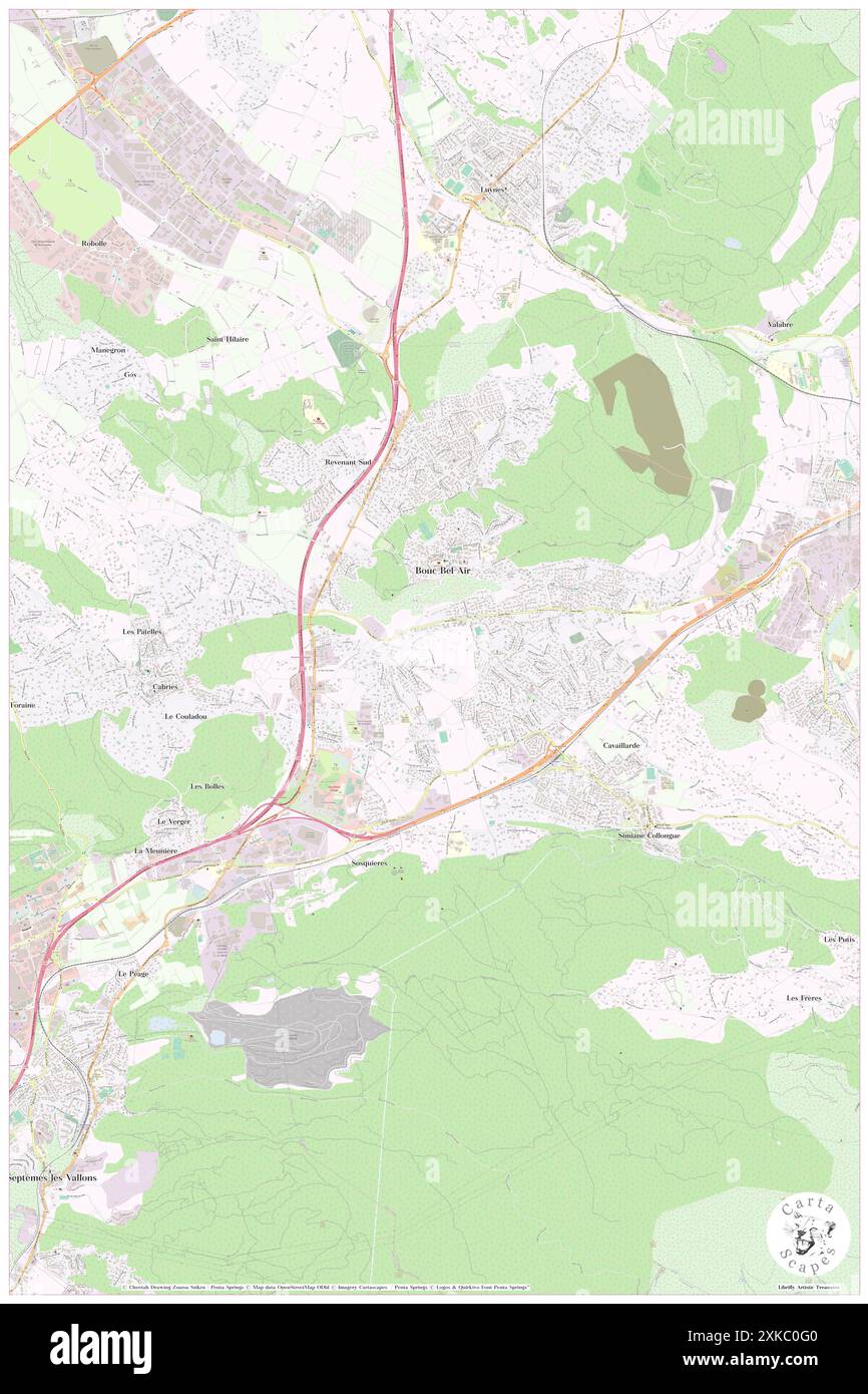 Bouc-Bel-Air, Bouches-du-Rhône, FR, Frankreich, Provence-Alpes-Côte d'Azur, n 43 27' 15'', N 5 24' 51'', Karte, Cartascapes Map, veröffentlicht 2024. Erkunden Sie Cartascapes, eine Karte, die die vielfältigen Landschaften, Kulturen und Ökosysteme der Erde enthüllt. Reisen Sie durch Zeit und Raum und entdecken Sie die Verflechtungen der Vergangenheit, Gegenwart und Zukunft unseres Planeten. Stockfoto