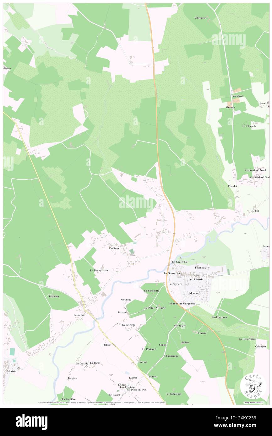 Camiran, Gironde, FR, Frankreich, Nouvelle-Aquitaine, n 44 37' 41'', S 0 4' 9'', Karte, Cartascapes Map, veröffentlicht 2024. Erkunden Sie Cartascapes, eine Karte, die die vielfältigen Landschaften, Kulturen und Ökosysteme der Erde enthüllt. Reisen Sie durch Zeit und Raum und entdecken Sie die Verflechtungen der Vergangenheit, Gegenwart und Zukunft unseres Planeten. Stockfoto