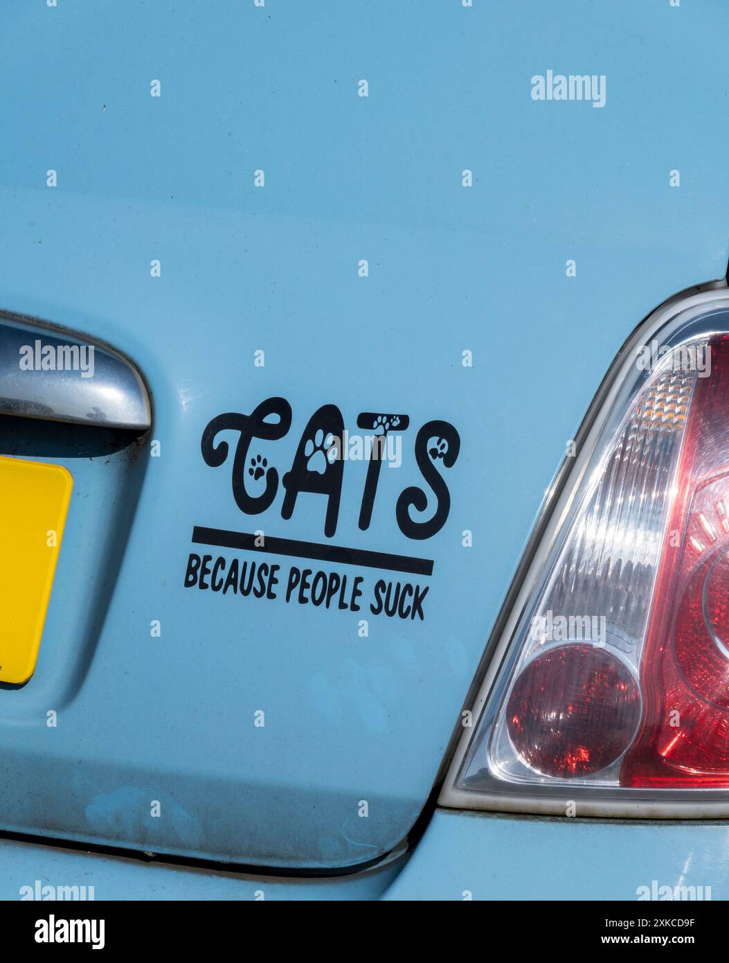 „Cats“-Schriftzug auf dem Heck des Autos Stockfoto