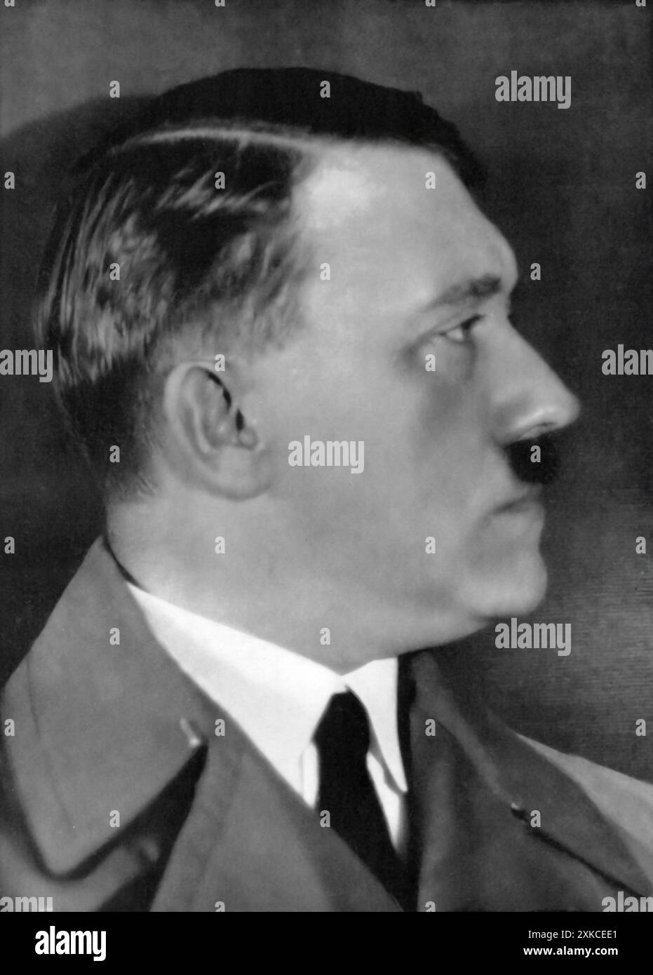 Eine Fotografie von Adolf Hitler 1928, während einer Zeit, als er die NSDAP führte, trotz öffentlichem Redeverbot und weit verbreiteter Diffamierung. Zu dieser Zeit hatten ihm etwa 800.000 Menschen ihre Unterstützung zugesagt. Sein Name war zu einem Symbol für den Mut und die Agenda der Partei geworden, die auf politischen Erfolg in Deutschland abzielte. Stockfoto