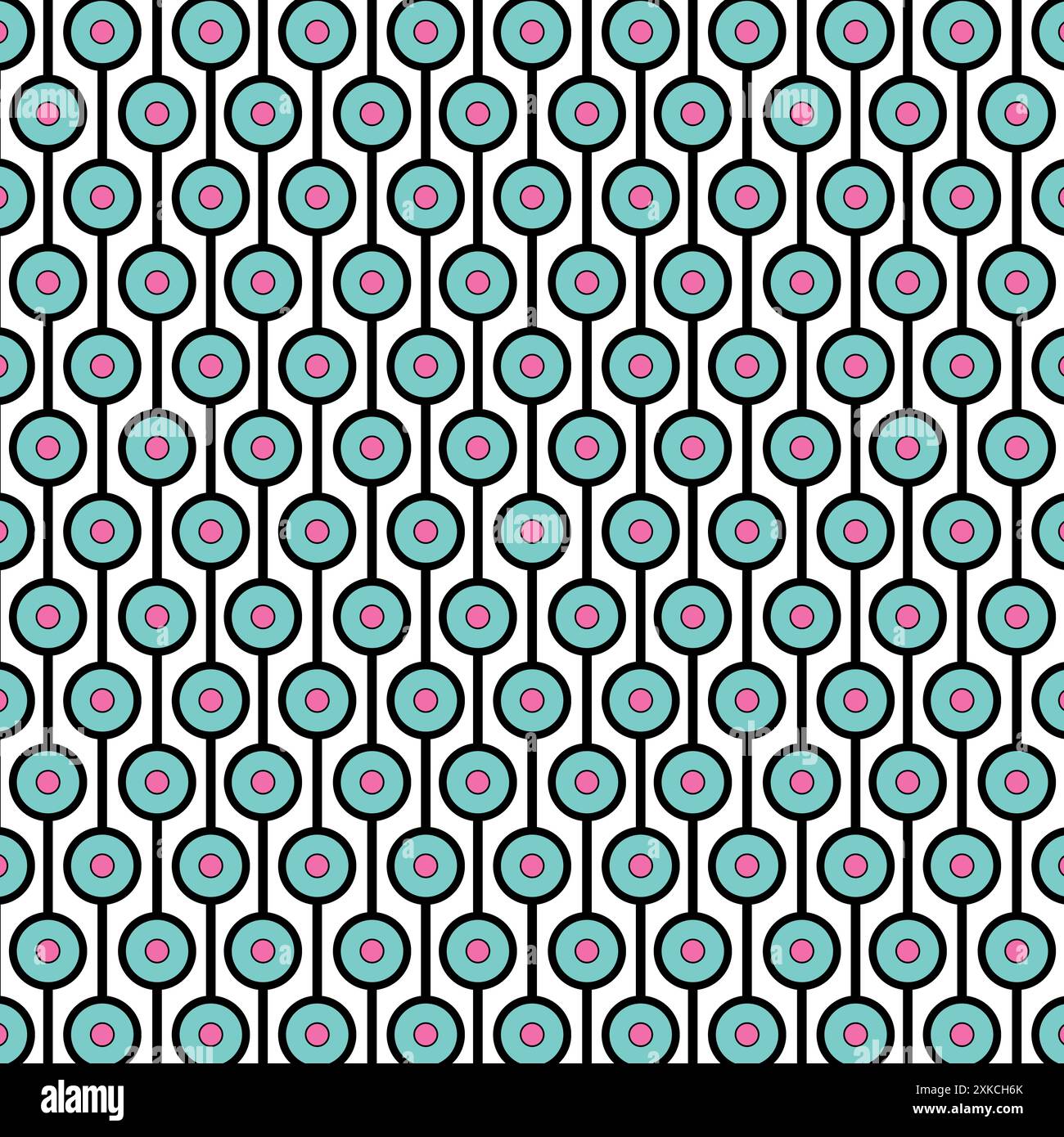 Retro 1970er Jahre Mid Century Style Blau und Rosa Kreise geometrisches Vintage Hintergrund Muster der Siebziger Jahre Stockfoto