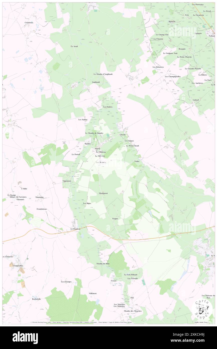 Sarzay, Indre, FR, Frankreich, Centre, n 46 36' 6'', N 1 54' 15'', Karte, Cartascapes Map, veröffentlicht 2024. Erkunden Sie Cartascapes, eine Karte, die die vielfältigen Landschaften, Kulturen und Ökosysteme der Erde enthüllt. Reisen Sie durch Zeit und Raum und entdecken Sie die Verflechtungen der Vergangenheit, Gegenwart und Zukunft unseres Planeten. Stockfoto