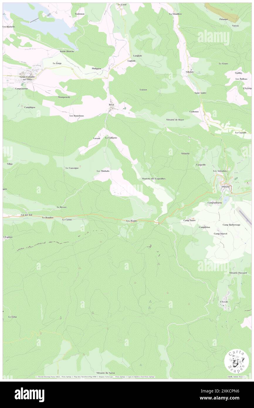 Rivel, Aude, FR, Frankreich, Occitanie, n 42 56' 39''', N 2 0' 1'', Karte, Cartascapes Map, veröffentlicht 2024. Erkunden Sie Cartascapes, eine Karte, die die vielfältigen Landschaften, Kulturen und Ökosysteme der Erde enthüllt. Reisen Sie durch Zeit und Raum und entdecken Sie die Verflechtungen der Vergangenheit, Gegenwart und Zukunft unseres Planeten. Stockfoto