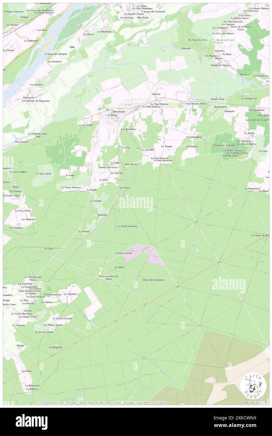 Rivarennes, Indre, FR, Frankreich, Centre, n 46 38' 7'', N 1 23' 9'', Karte, Cartascapes Map, veröffentlicht 2024. Erkunden Sie Cartascapes, eine Karte, die die vielfältigen Landschaften, Kulturen und Ökosysteme der Erde enthüllt. Reisen Sie durch Zeit und Raum und entdecken Sie die Verflechtungen der Vergangenheit, Gegenwart und Zukunft unseres Planeten. Stockfoto