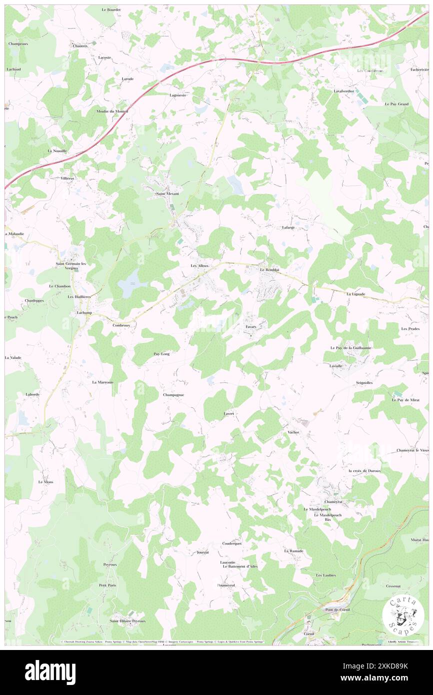 Favars, Corrèze, FR, Frankreich, Nouvelle-Aquitaine, n 45 15' 47''', N 1 40' 40''', Karte, Cartascapes Map, veröffentlicht 2024. Erkunden Sie Cartascapes, eine Karte, die die vielfältigen Landschaften, Kulturen und Ökosysteme der Erde enthüllt. Reisen Sie durch Zeit und Raum und entdecken Sie die Verflechtungen der Vergangenheit, Gegenwart und Zukunft unseres Planeten. Stockfoto