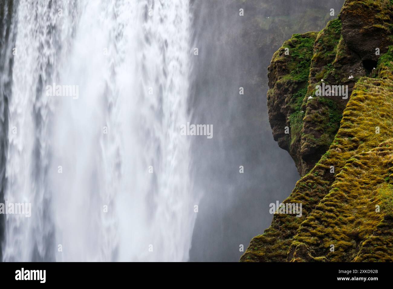 Der Fall von Skogafoss ist 60 Meter hoch. Wasser kommt vom Gletscher | Chute d'eau de Skogafoss EST heute de 60 mètres et l'eau vient des Glaciers Stockfoto