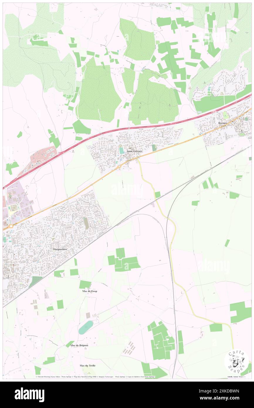 Saint-Gervasy, Gard, FR, Frankreich, Occitanie, n 43 52' 38'', N 4 28' 6'', Karte, Cartascapes Map, veröffentlicht 2024. Erkunden Sie Cartascapes, eine Karte, die die vielfältigen Landschaften, Kulturen und Ökosysteme der Erde enthüllt. Reisen Sie durch Zeit und Raum und entdecken Sie die Verflechtungen der Vergangenheit, Gegenwart und Zukunft unseres Planeten. Stockfoto