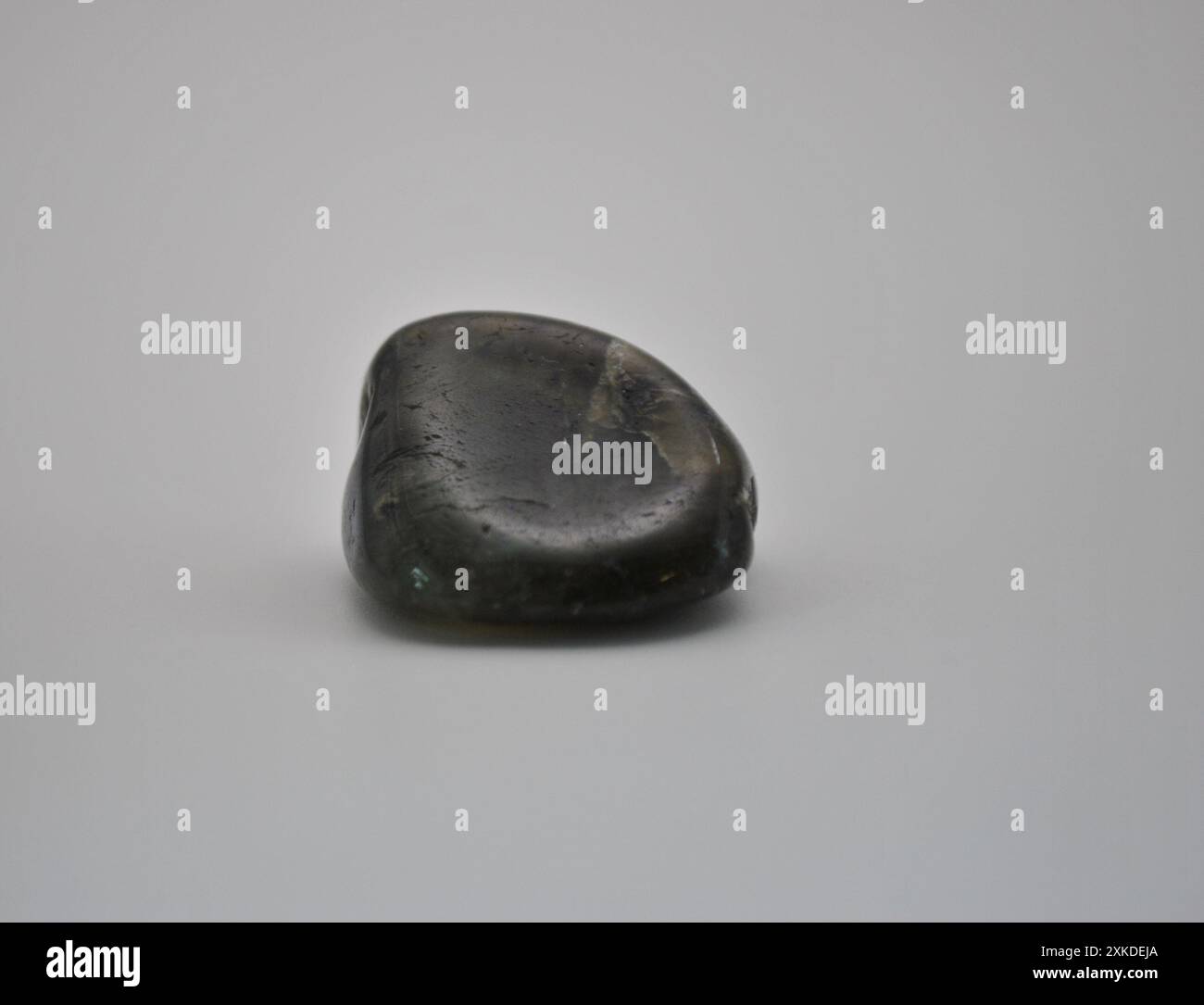 Glatter Tumble Shaligram Stein auf weißem Hintergrund Stockfoto