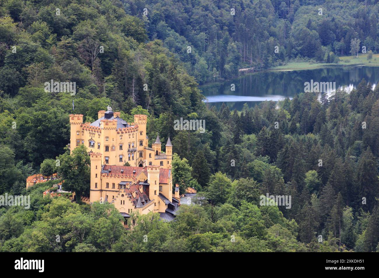 Schloss Hohenschwangau und Schwansee, Sommer- und Jagdresidenz der bayerischen Königsfamilie Stockfoto