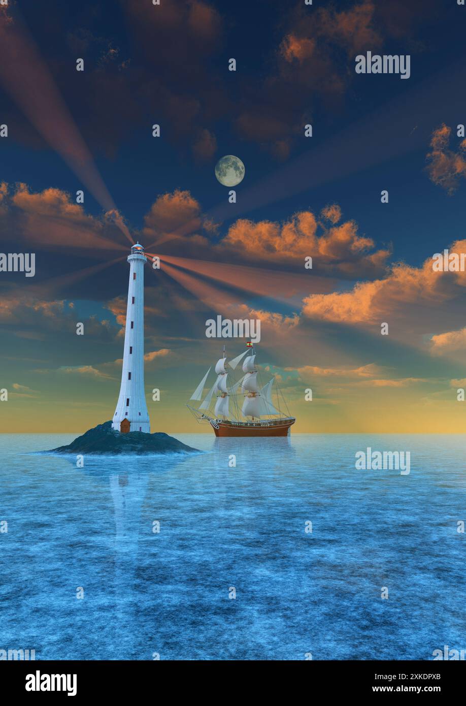 Leuchtturm Und Segelschiff Stockfoto