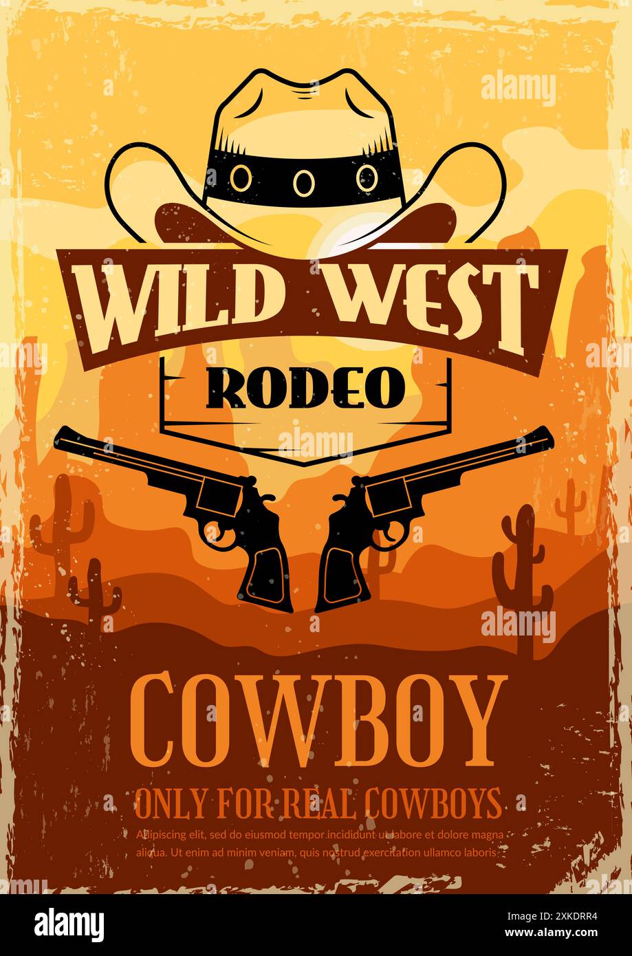 Cowboy-Poster. Wild West Rodeo Plakat Party Einladung Vorlage mit Platz für Text Stock Vektor