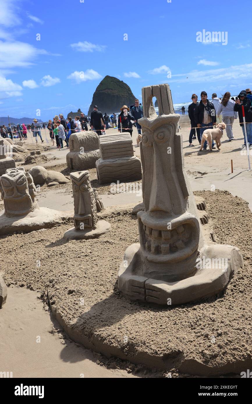 2024 Oregon Coast Annual Sand Castle Contest am Cannon Beach Stockfoto