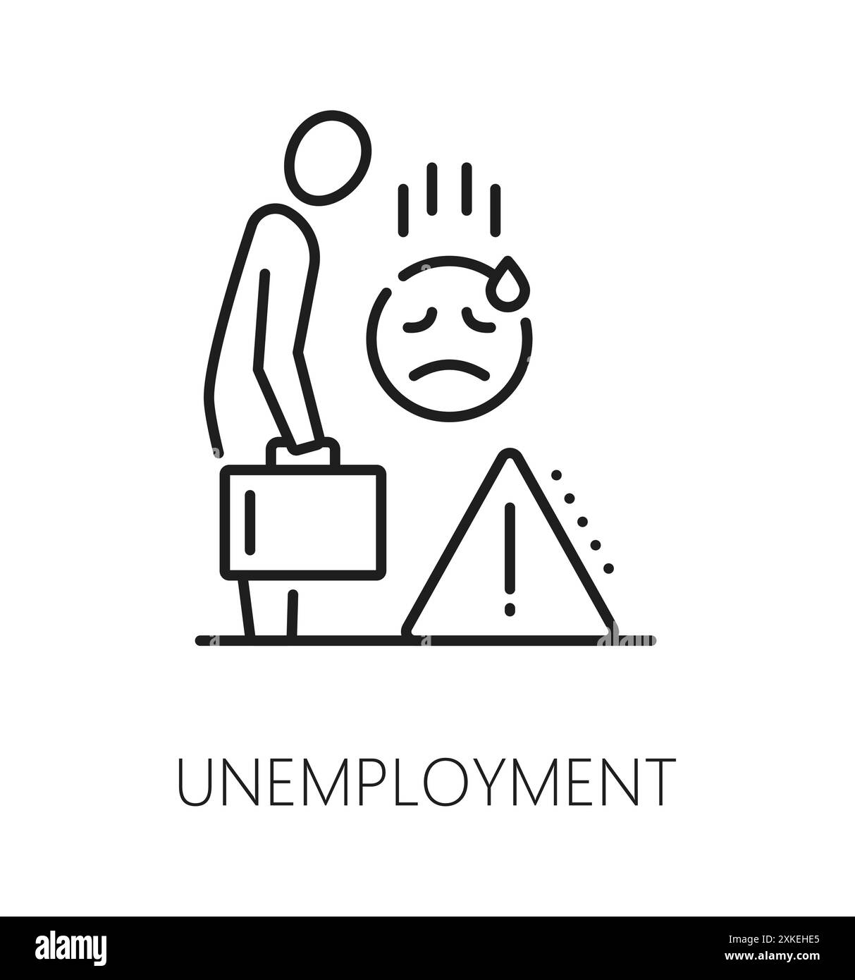 Symbol der Arbeitslosenlinie des Arbeitslosen auf dem Arbeitsmarkt, Vektorsymbol. Wirtschaftskrise, globaler Finanzabschwung und Konkurs Symbol der Wirtschaft Stock Vektor