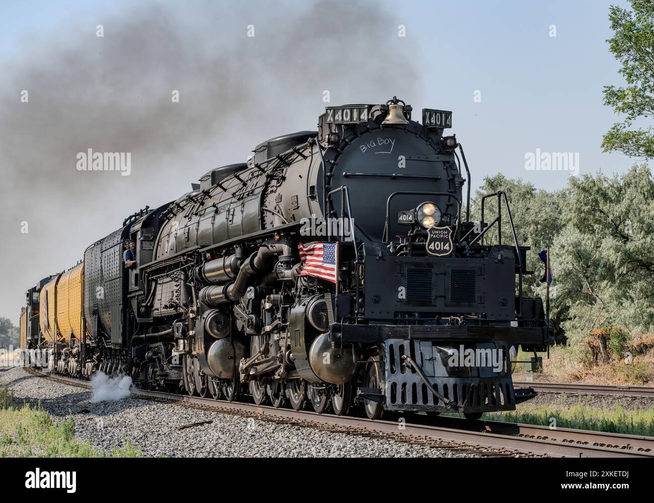 Union Pacific Big Boy Dampflok 4014 in Deweyville Utah. Stockfoto