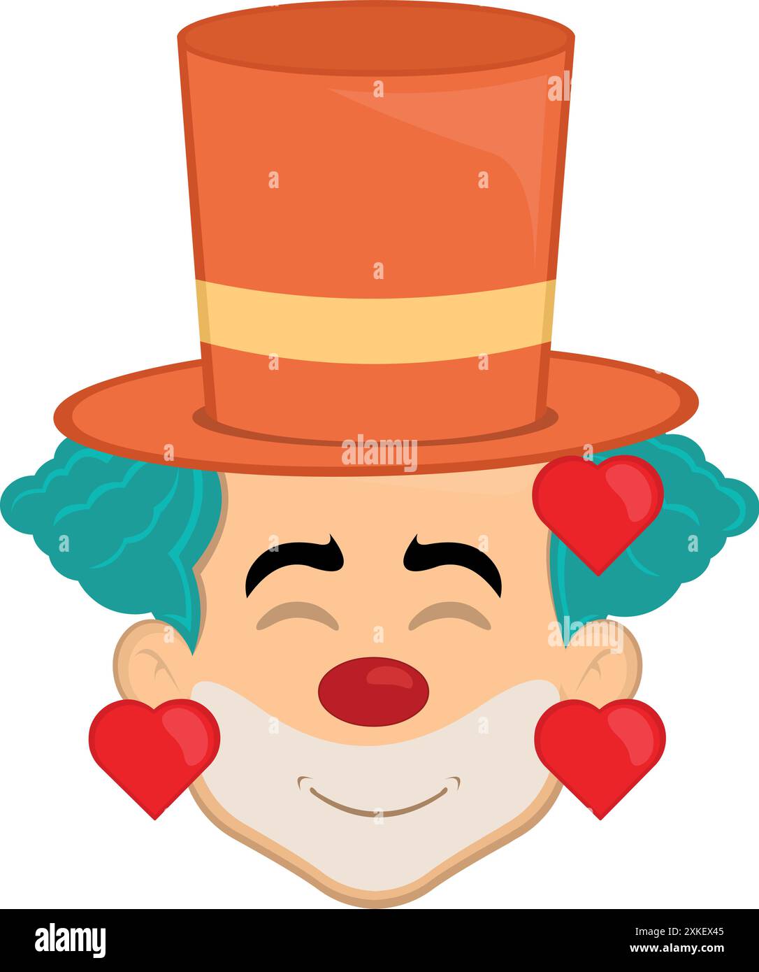 Vektor-Illustration Gesicht Charakter Clown Cartoon, mit einem Freude und Liebe Ausdruck, umgeben von Herzen Stock Vektor