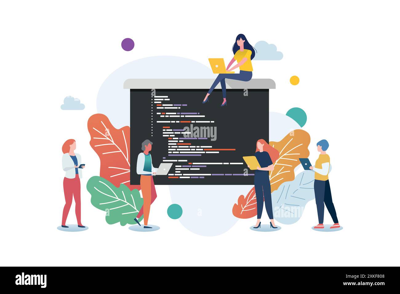 Softwareentwickler kodieren gemeinsam. Programmiergerät arbeitet am Schreiben von Code. Vektorabbildung Stock Vektor