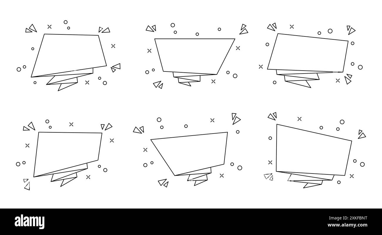 Rechteckiges Preisabzeichen für Kontur, Sonderanhänger für Outline, isoliertes geometrisches Rabattlabel, flache horizontale Werbebanner-Kollektion, abstrakte Web-Seite Stock Vektor