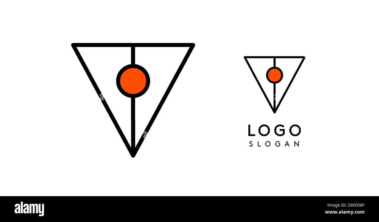 Abstraktes V-Letter-Logo mit blauen Punkten, Pfeil nach unten, Stiftsymbol. Minimalistisches lineares Symbol für Unternehmensbranding, Tech-Startups, Sicherheitsunternehmen und Stock Vektor