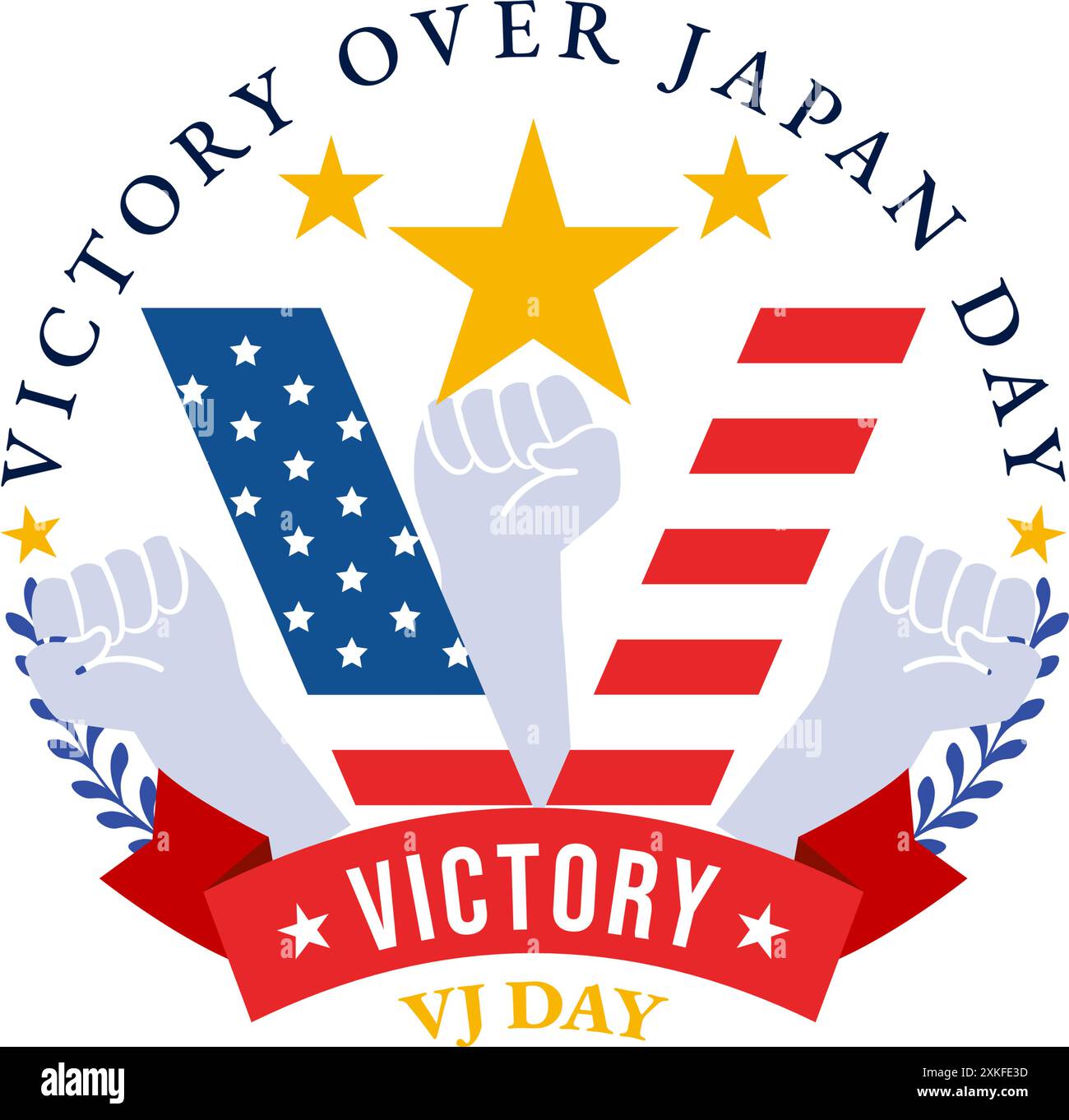 VJ Sieg über Japan Day Celebration Vektor-Illustration mit der United States Flag Hintergrund in einem National Holiday Flat Cartoon Style Design Stock Vektor