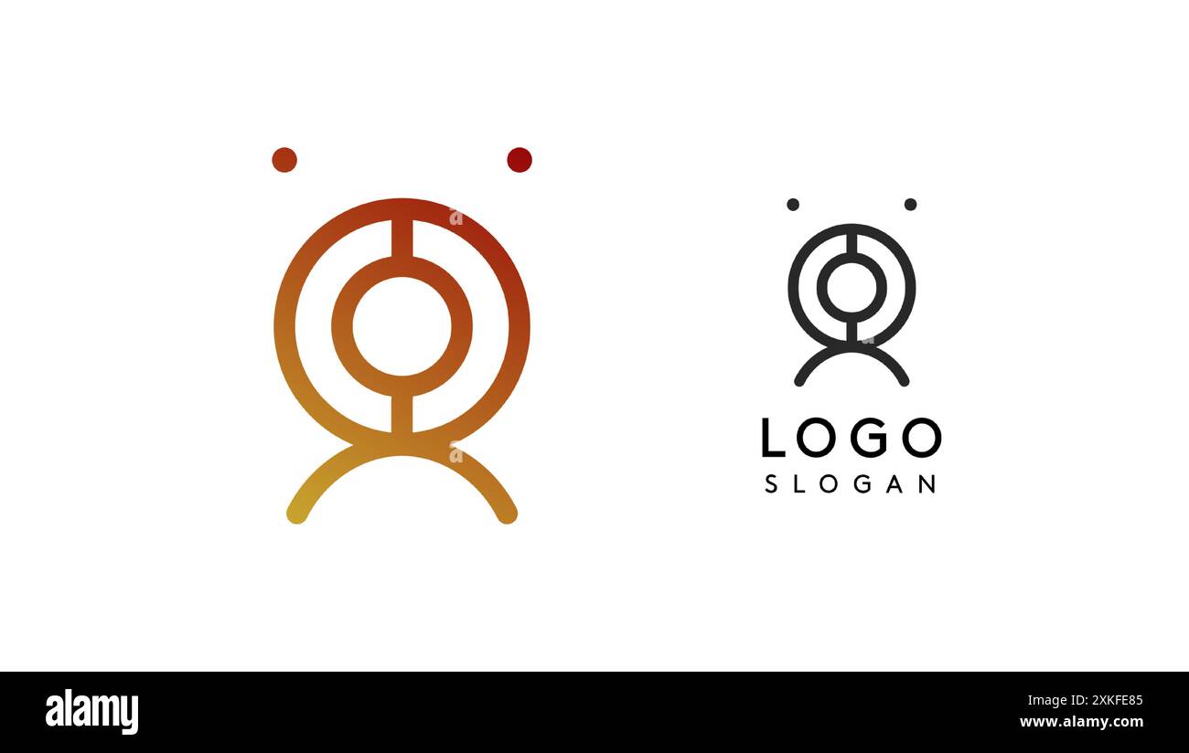 Stilisiertes Kamerakymbol, technikinspiriertes Typografie-Logo, einzigartiges Symbol der außerirdischen Zivilisation, antike Inschriften für kreatives Branding, Tech-Logo Stock Vektor