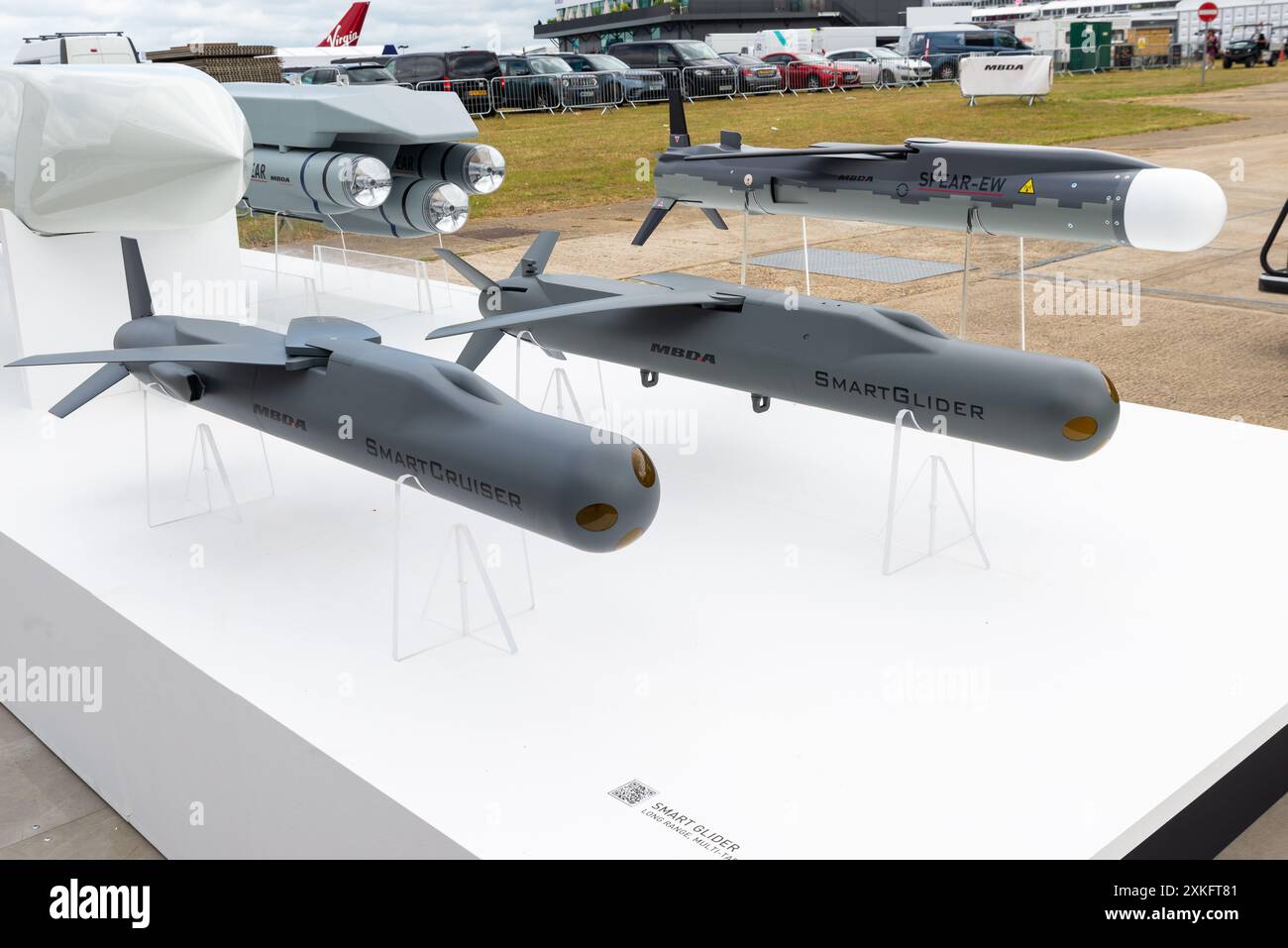 MBDA-Raketenwaffen auf der Farnborough International Airshow 2024. Die Arme fair. Smart Cruiser und Smart Glider Raketen Stockfoto