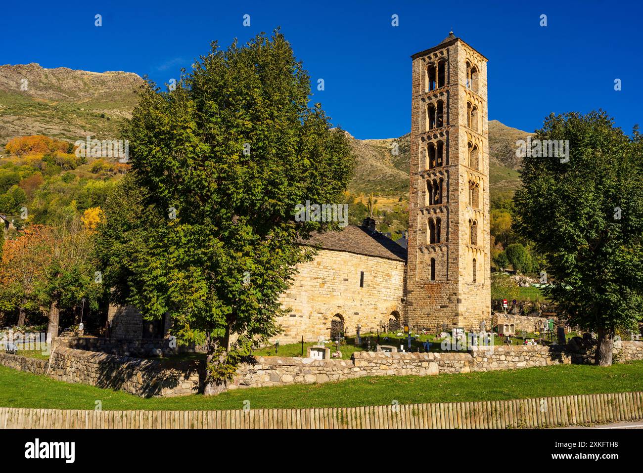 Sant Climent de Taüll, Bohí-Tal (La Vall de Boí) katalanische Region Alta Ribagorza, Provinz Lérida, Spanien. Stockfoto