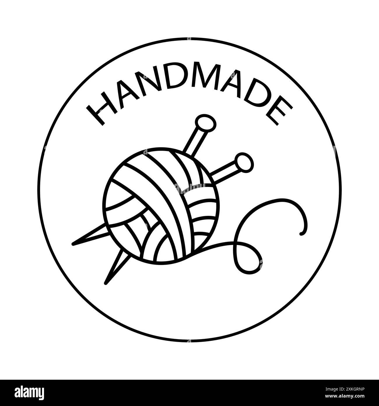 Handgefertigtes Garn-Stricklogo. Gestricktes Ball-Abzeichen Stock Vektor