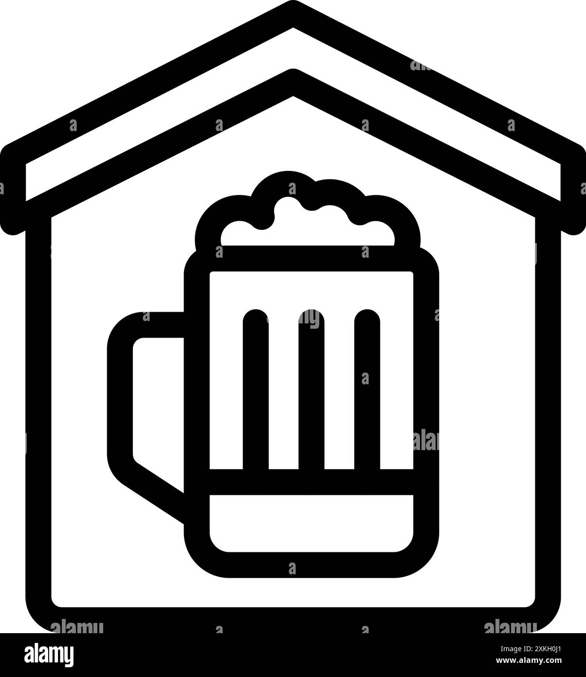 Schwarz-weiß-Symbol eines Bierbechers in einem Haus, das die Kultur der Kneipen, die Lieferung nach Hause und den Genuss von Bier repräsentiert Stock Vektor