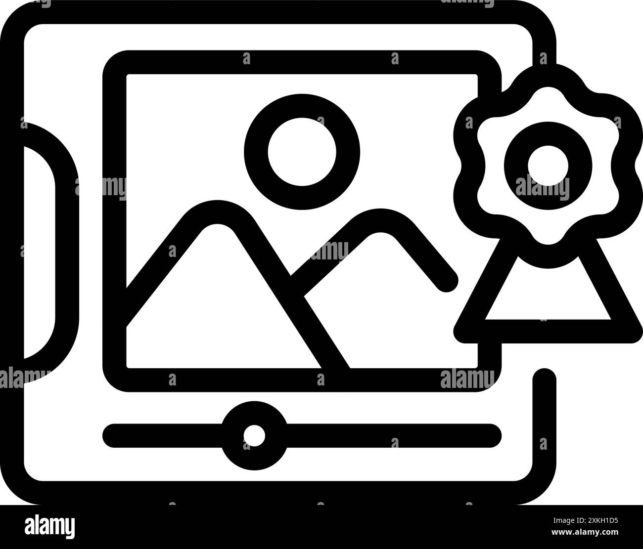 Zeilengrafik-Symbol einer Bilddatei, die ein Gütesiegel für hohe Qualität erhält Stock Vektor