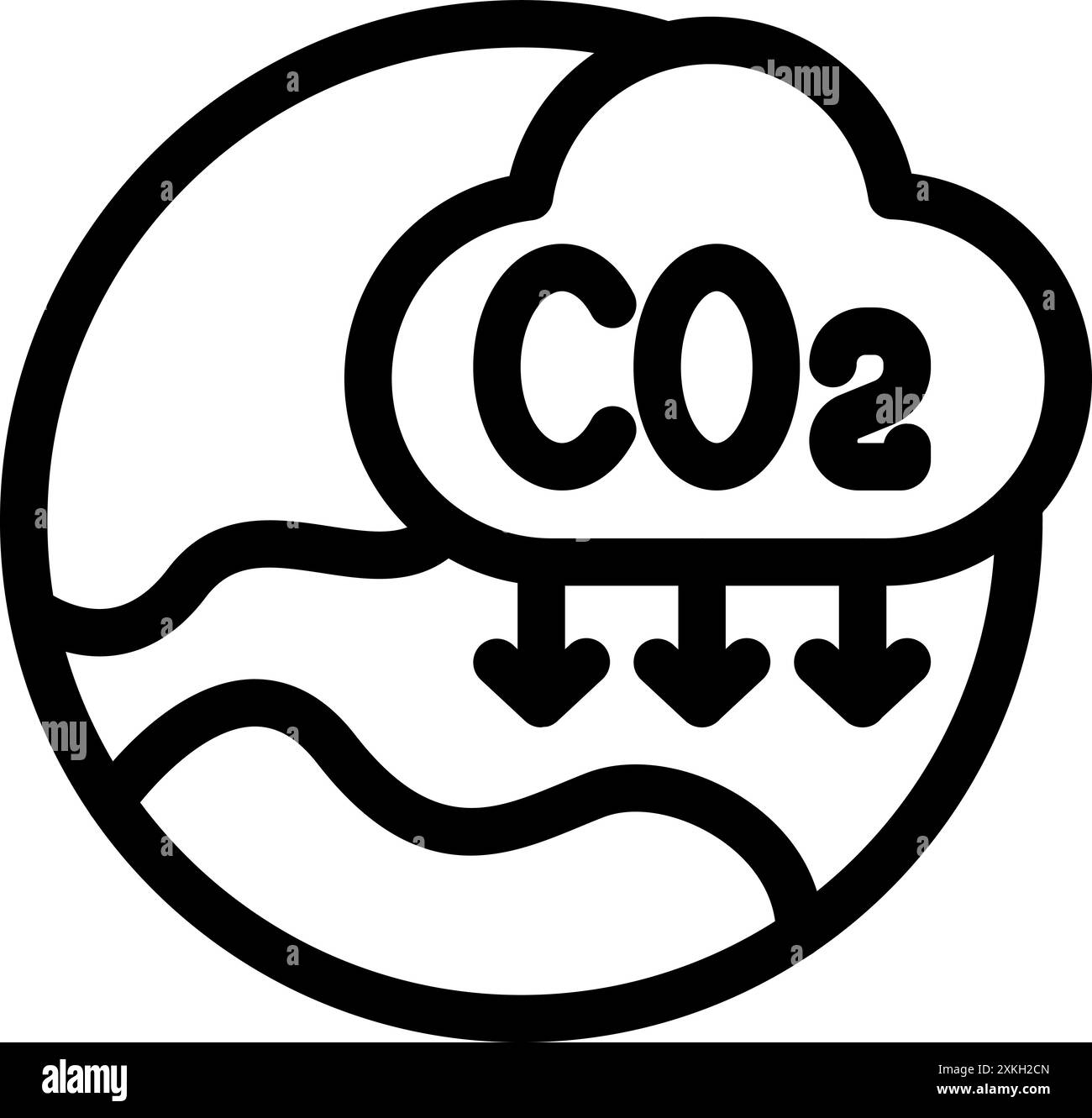 CO2-Emissionen aus einer Wolke wirken sich auf die Erde aus und symbolisieren die negativen Auswirkungen der Umweltverschmutzung auf den Klimawandel Stock Vektor