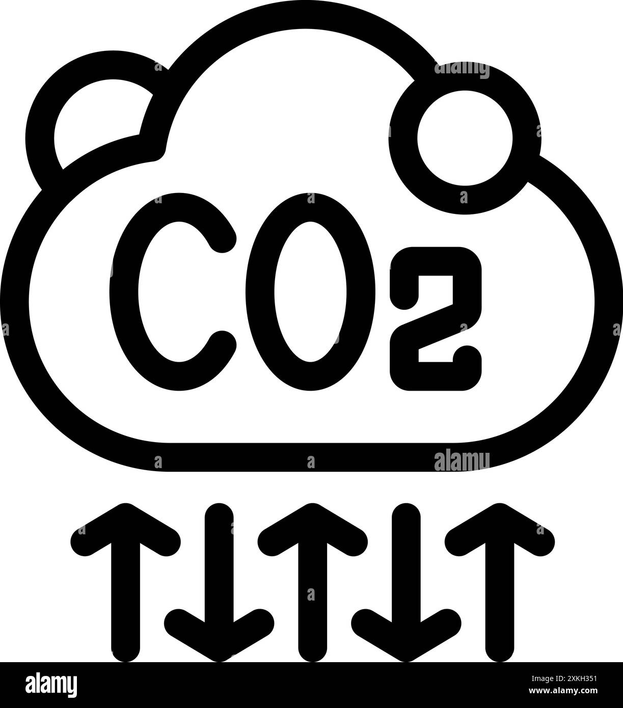 Strichgrafik-Symbol einer co2-Wolke, die sowohl steigende als auch abnehmende Kohlenstoffemissionen anzeigt Stock Vektor