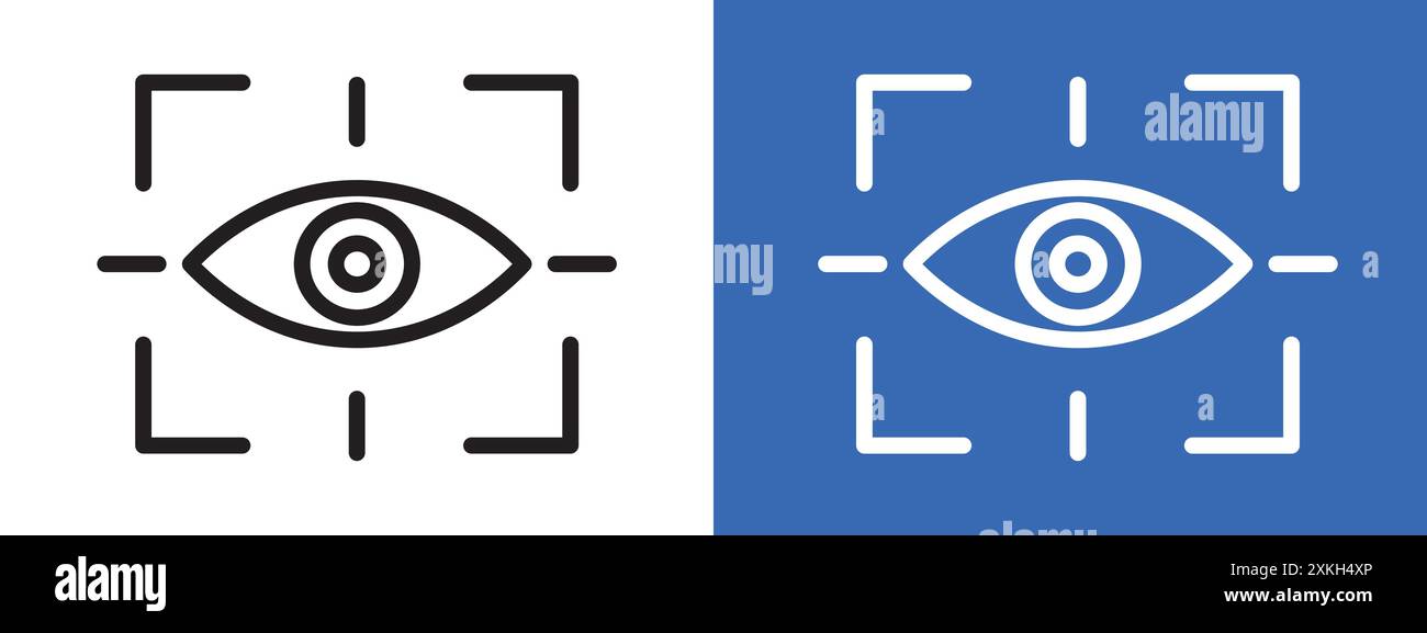 Augenscanner-Symbol Logo-Vektorumrandung in Schwarz-weiß Stock Vektor