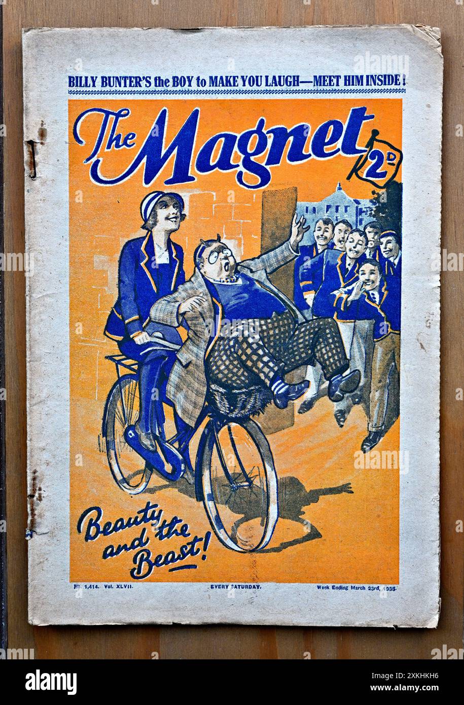 Billy Bunter, ein fiktiver Schuljunge, der von 1908 bis 1940 in der wöchentlichen Story-Zeitung The Magnet, veröffentlicht am 23. März 1935, erschien Stockfoto