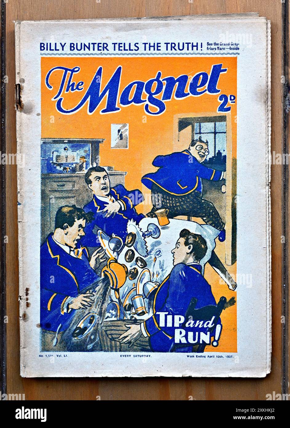 Billy Bunter, ein fiktiver Schuljunge, der von 1908 bis 1940 in der wöchentlichen Story-Zeitung The Magnet, veröffentlicht am 10. April 1937, erschien Stockfoto