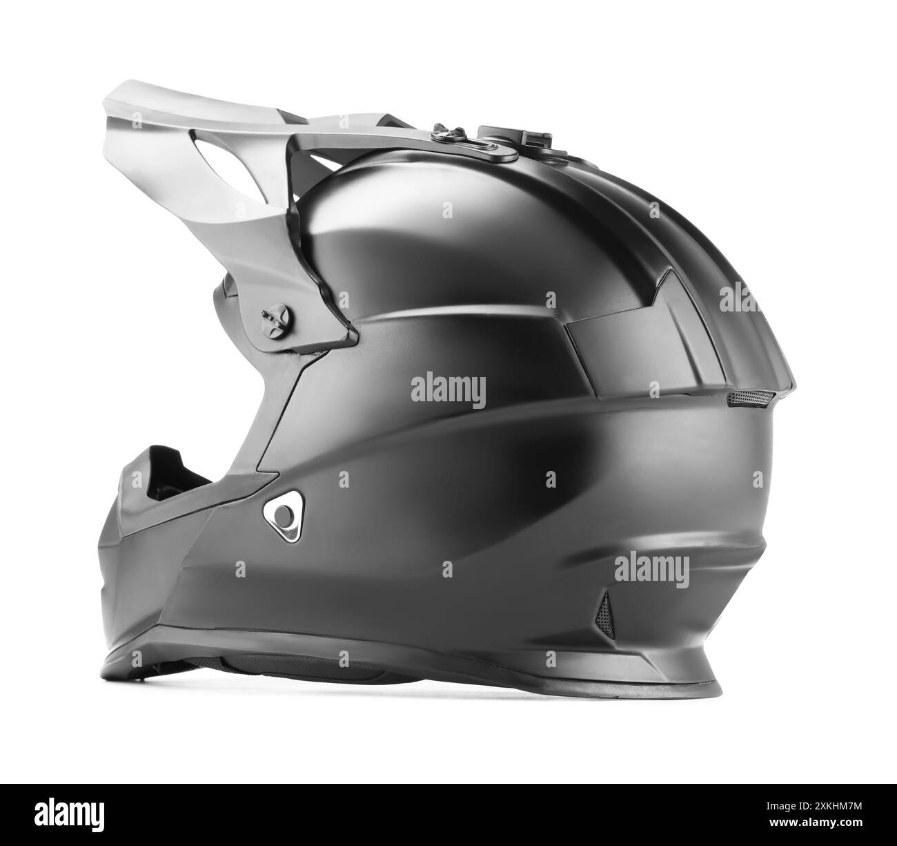 Moderner Motorradhelm mit Visier isoliert auf weiß Stockfoto