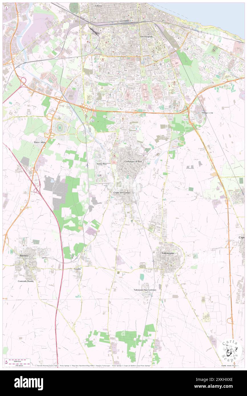 Carbonara di Bari, Bari, IT, Italien, Apulien, n 41 4' 0''', N 16 52' 0'', Karte, Cartascapes Map, veröffentlicht 2024. Erkunden Sie Cartascapes, eine Karte, die die vielfältigen Landschaften, Kulturen und Ökosysteme der Erde enthüllt. Reisen Sie durch Zeit und Raum und entdecken Sie die Verflechtungen der Vergangenheit, Gegenwart und Zukunft unseres Planeten. Stockfoto