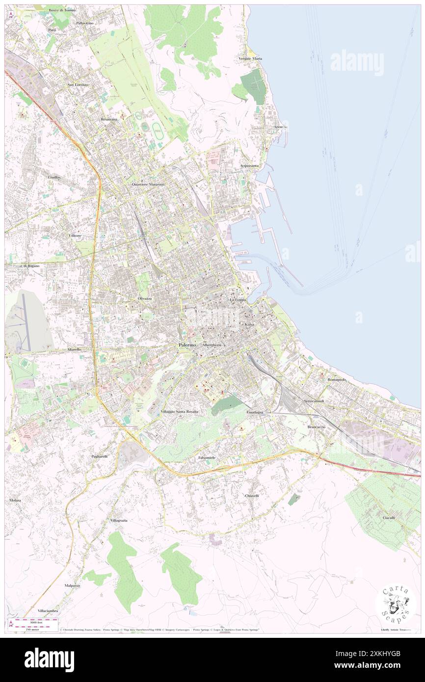 Kolumbien, Palermo, IT, Italien, Sizilien, n 38 6' 58'', N 13 21' 30'', Karte, Cartascapes Map, veröffentlicht 2024. Erkunden Sie Cartascapes, eine Karte, die die vielfältigen Landschaften, Kulturen und Ökosysteme der Erde enthüllt. Reisen Sie durch Zeit und Raum und entdecken Sie die Verflechtungen der Vergangenheit, Gegenwart und Zukunft unseres Planeten. Stockfoto