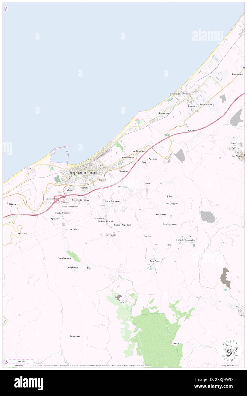 Orecchiazzi, Messina, IT, Italien, Sizilien, n 38 3' 50''', N 14 39' 0'', Karte, Karte, Kartenausgabe 2024. Erkunden Sie Cartascapes, eine Karte, die die vielfältigen Landschaften, Kulturen und Ökosysteme der Erde enthüllt. Reisen Sie durch Zeit und Raum und entdecken Sie die Verflechtungen der Vergangenheit, Gegenwart und Zukunft unseres Planeten. Stockfoto