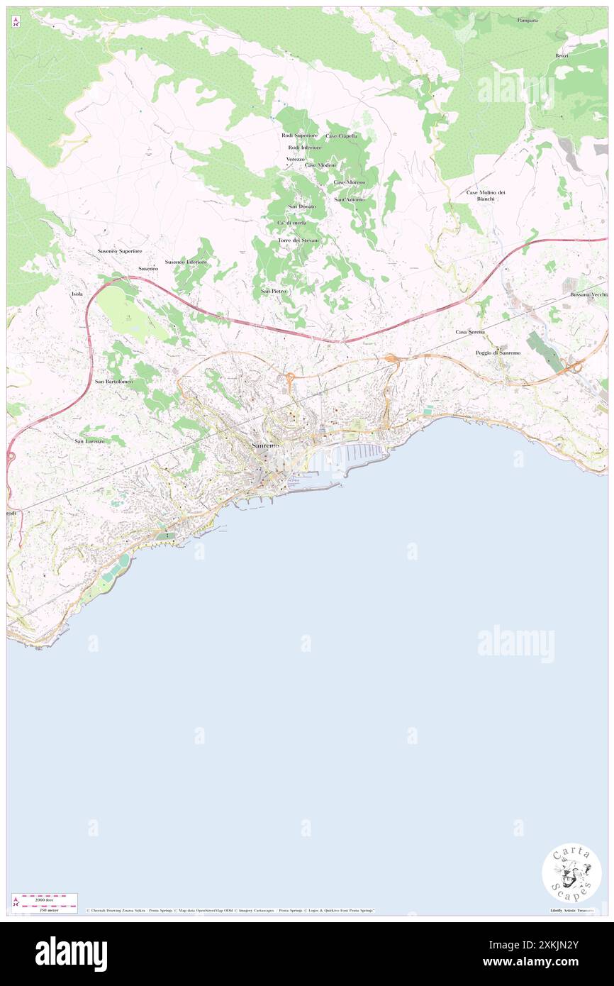 Spiaggia di Sanremo, Provincia di Imperia, IT, Italien, Ligurien, n 43 49' 4''', N 7 46' 54'', Karte, Cartascapes Map, veröffentlicht 2024. Erkunden Sie Cartascapes, eine Karte, die die vielfältigen Landschaften, Kulturen und Ökosysteme der Erde enthüllt. Reisen Sie durch Zeit und Raum und entdecken Sie die Verflechtungen der Vergangenheit, Gegenwart und Zukunft unseres Planeten. Stockfoto