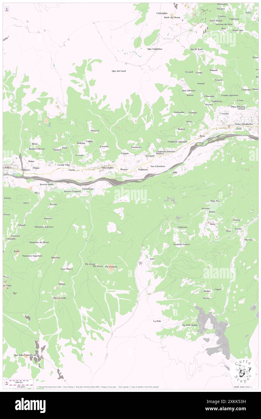 Valle Pellice, IT, Italien, Piemont, N 44 47' 59''', N 7 10' 0''', Karte, Cartascapes Map, veröffentlicht 2024. Erkunden Sie Cartascapes, eine Karte, die die vielfältigen Landschaften, Kulturen und Ökosysteme der Erde enthüllt. Reisen Sie durch Zeit und Raum und entdecken Sie die Verflechtungen der Vergangenheit, Gegenwart und Zukunft unseres Planeten. Stockfoto