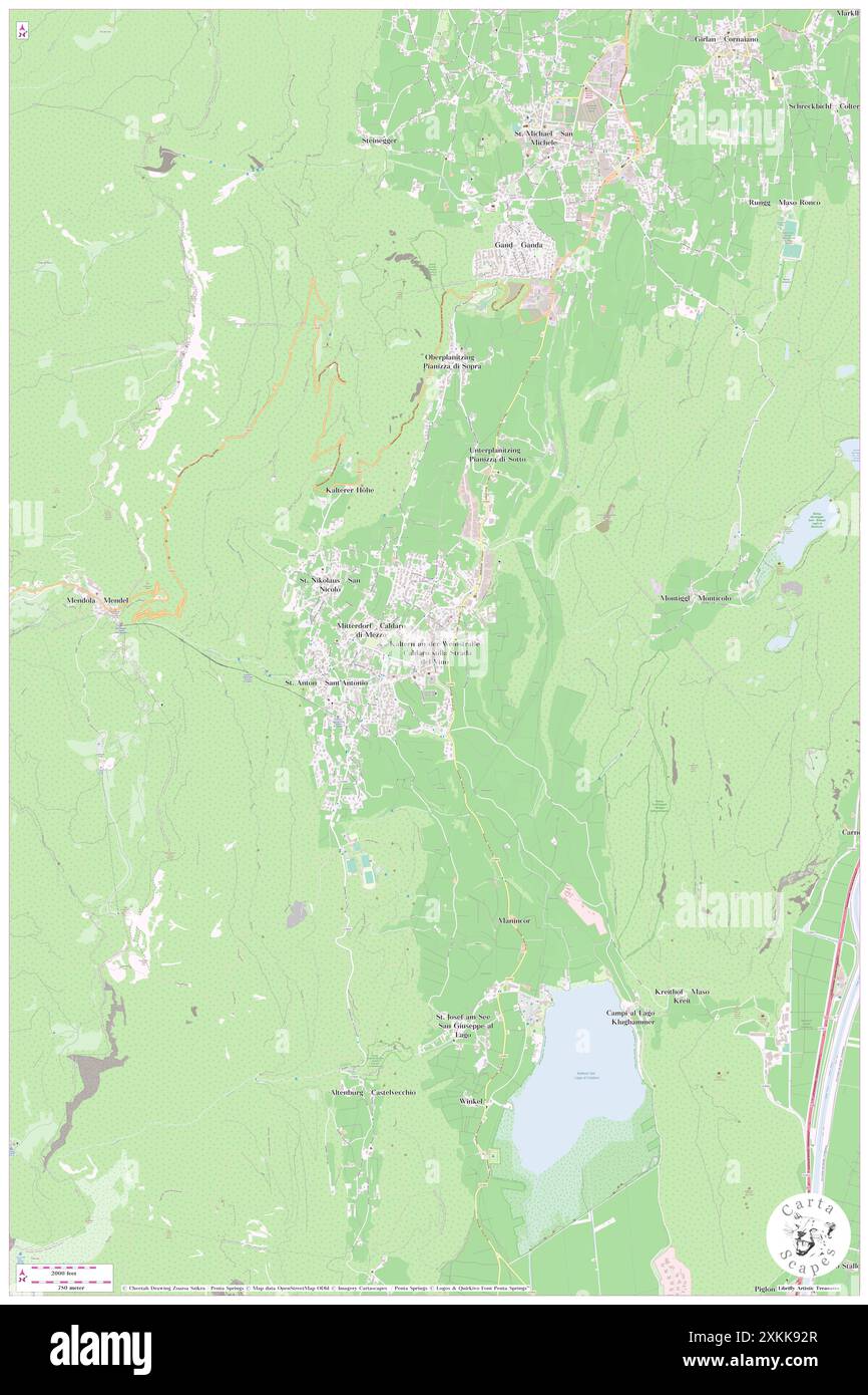 Caldaro sulla Strada del Vino, Bozen, IT, Italien, Trentino-Südtirol, n 46 24' 47''', N 11 14' 46''', Karte, Cartascapes Map 2024 veröffentlicht. Erkunden Sie Cartascapes, eine Karte, die die vielfältigen Landschaften, Kulturen und Ökosysteme der Erde enthüllt. Reisen Sie durch Zeit und Raum und entdecken Sie die Verflechtungen der Vergangenheit, Gegenwart und Zukunft unseres Planeten. Stockfoto