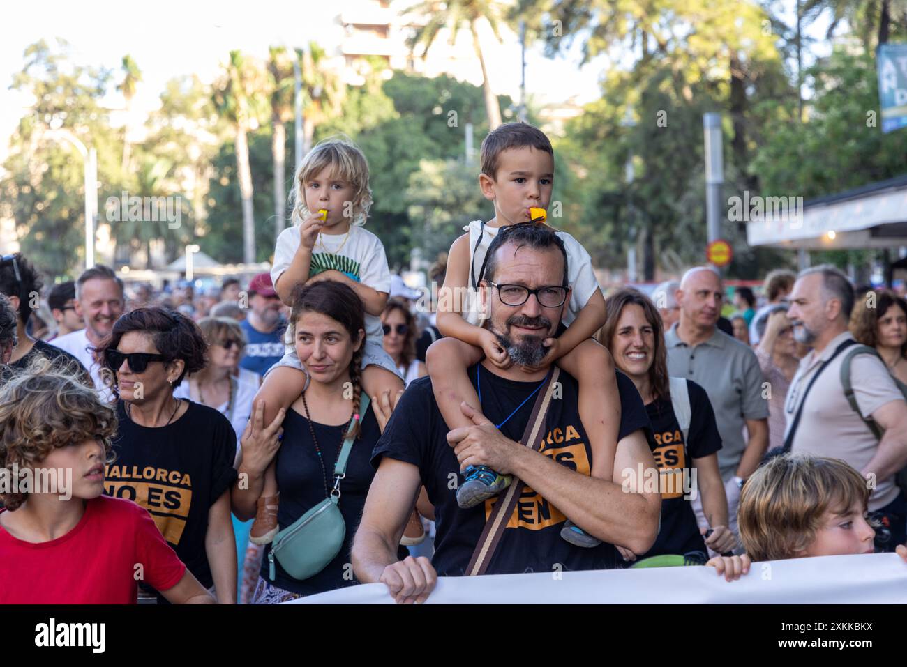 Straßenprotest in Palma, Mallorca, Spanien gegen Massentourismus, der die Insel überschwemmt, 21. Juli 2024 Stockfoto