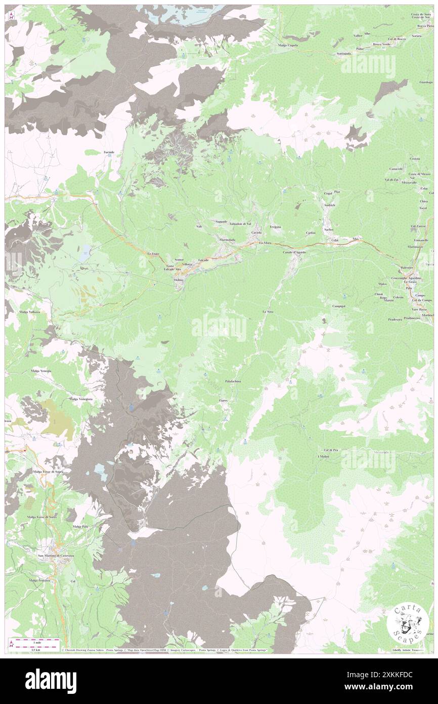 Canale d'Agordo, Provincia di Belluno, IT, Italien, Veneto, n 46 21' 24'', N 11 54' 51'', Karte, Cartascapes Map, veröffentlicht 2024. Erkunden Sie Cartascapes, eine Karte, die die vielfältigen Landschaften, Kulturen und Ökosysteme der Erde enthüllt. Reisen Sie durch Zeit und Raum und entdecken Sie die Verflechtungen der Vergangenheit, Gegenwart und Zukunft unseres Planeten. Stockfoto