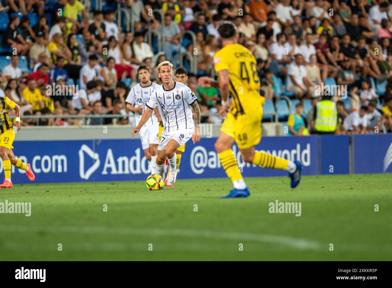 Andorra La Vella, Andorra: 23. Juli 2024: Kristoffer Askildsen vom FC Midtjylland in der zweiten Phase der Qualifikation zur UEFA Champions League Stockfoto